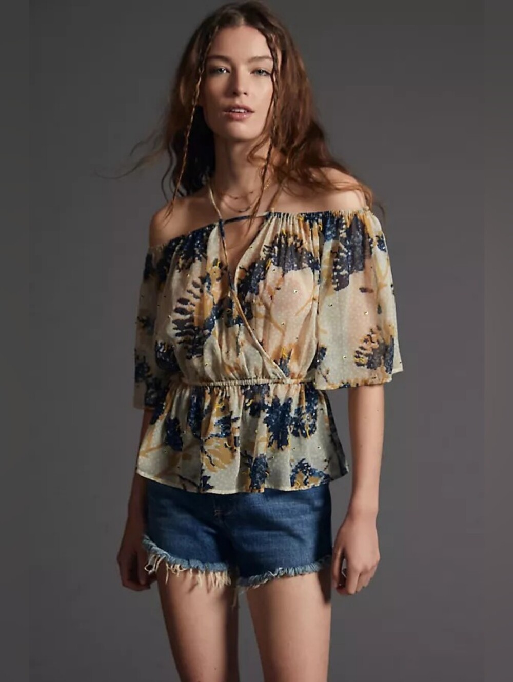NWT Anthropologie Let Me Be Off-Shoulder Floral Peplum Blouse - S